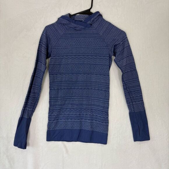 Lululemon Women's Blue Aztec Print Hooded Workout Long Sleeve Top Size 2 - Picture 1 of 13